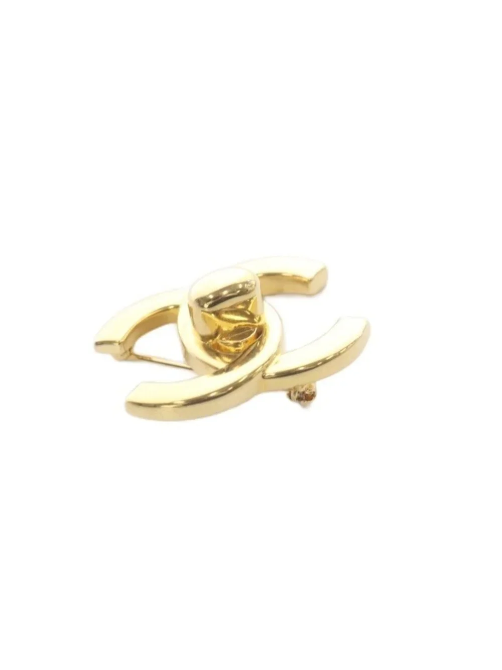 Chanel CC Logo Turnlock Brooch Gold